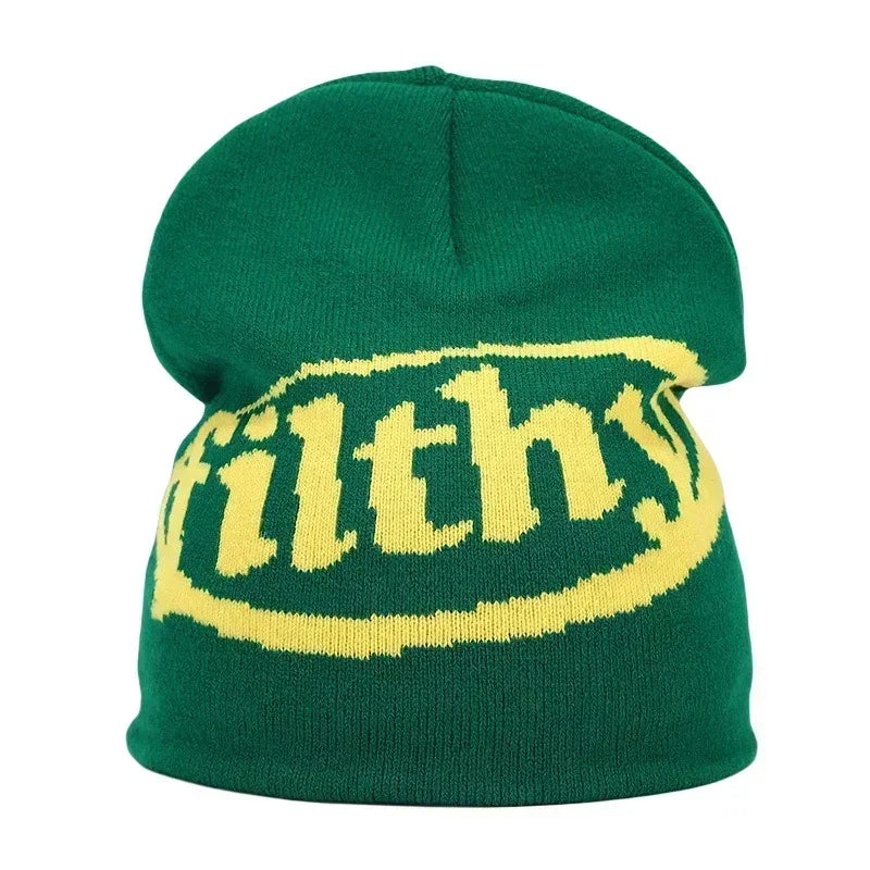 Graphic Knit Beanie with Letter and Pattern Style Options