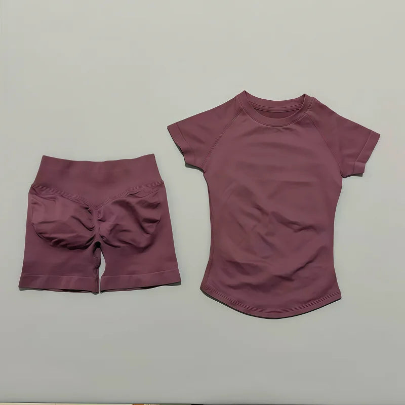 Women's Short-Sleeve Top and Shorts Yoga Set