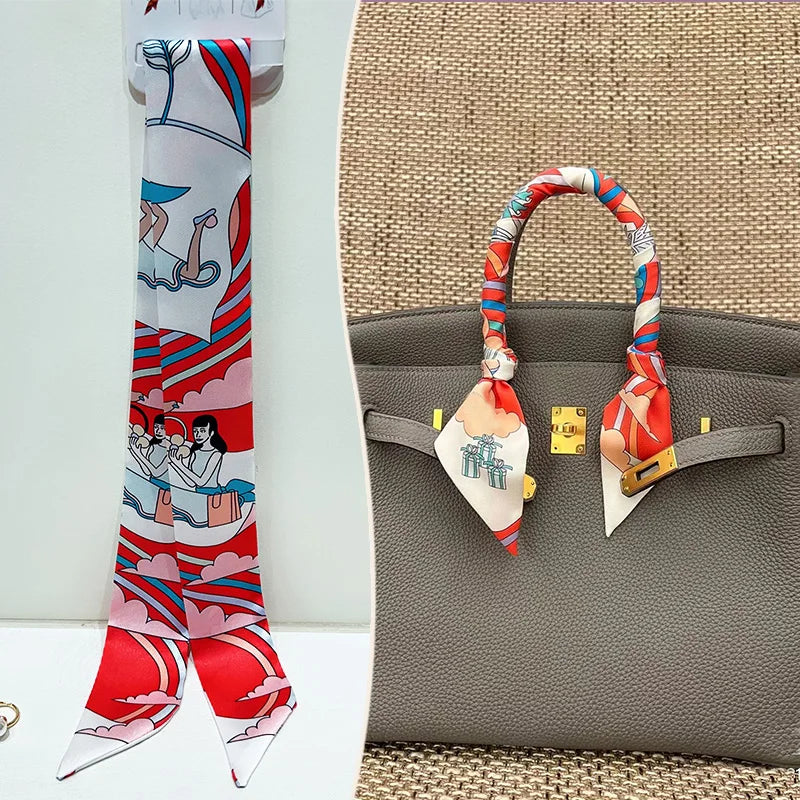 Printed Skinny Scarf for Neck and Bag Handle Styling