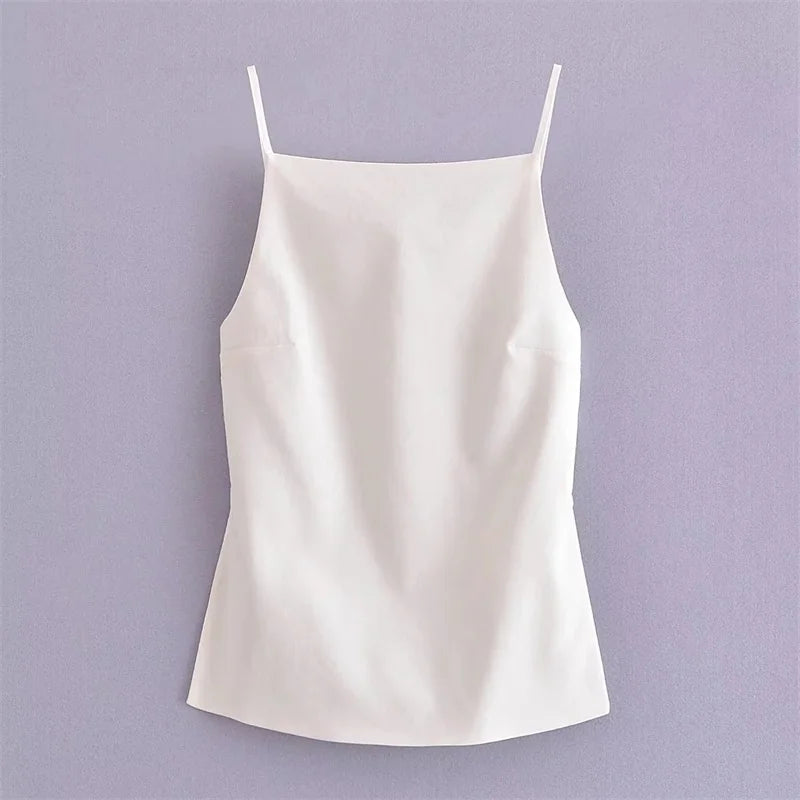 Women's Solid Polyester Camisole with Thin Straps and a Straight Neckline