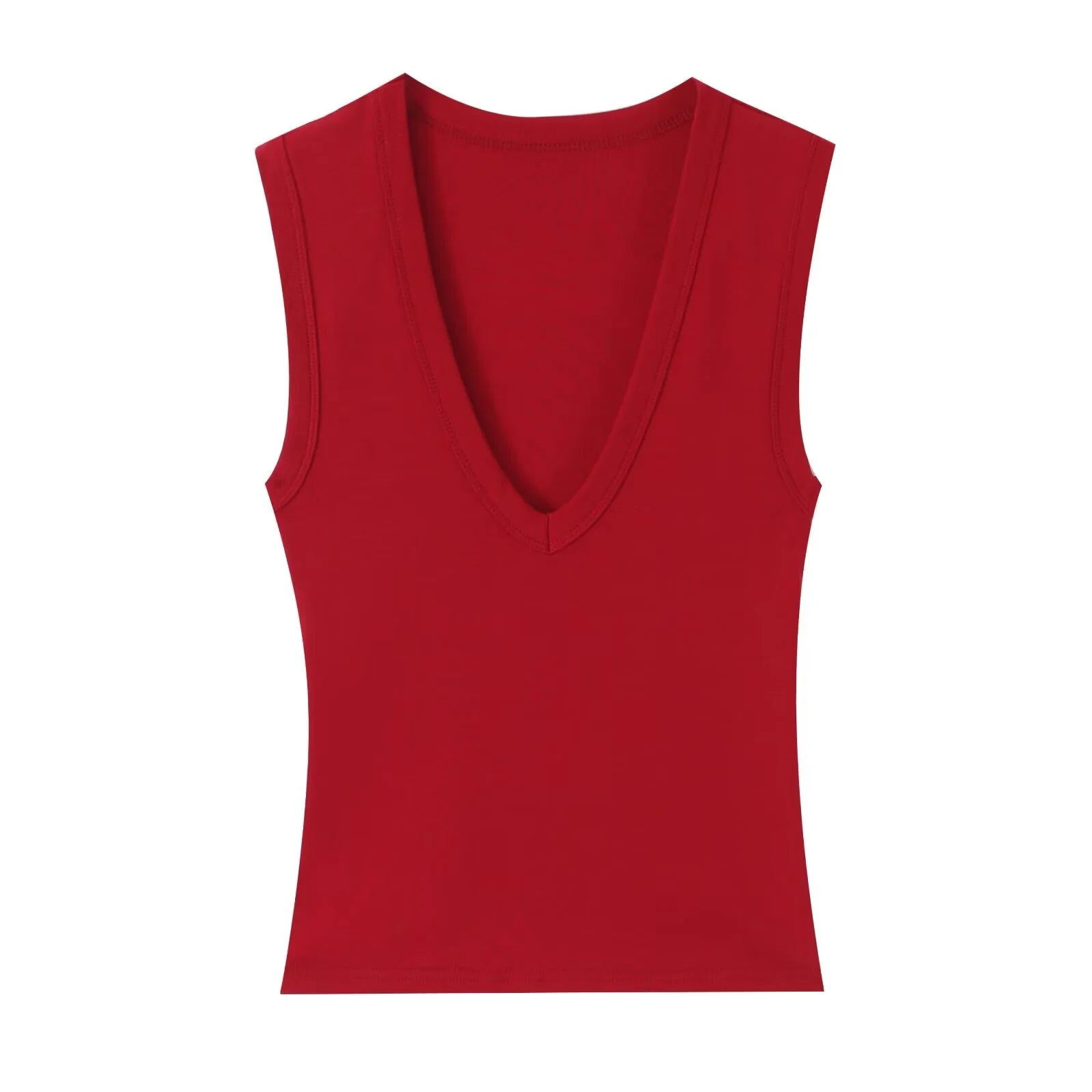 Women's Deep V Neck Polyester Tank Top with Sleeveless Fitted Cut
