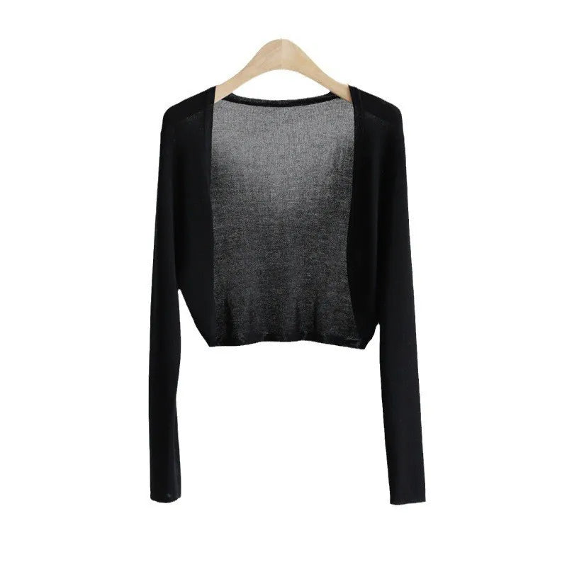 Women's Sheer Cropped Open Front Cardigan Casual Knit Layer