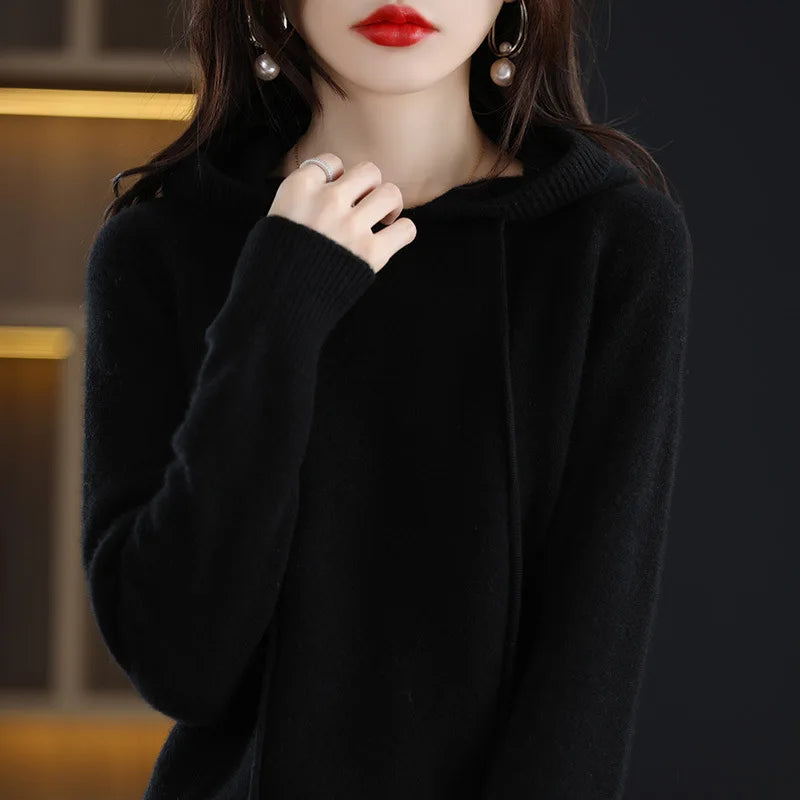Hooded Long Sleeve Fine Knit Casual Pullover Sweater