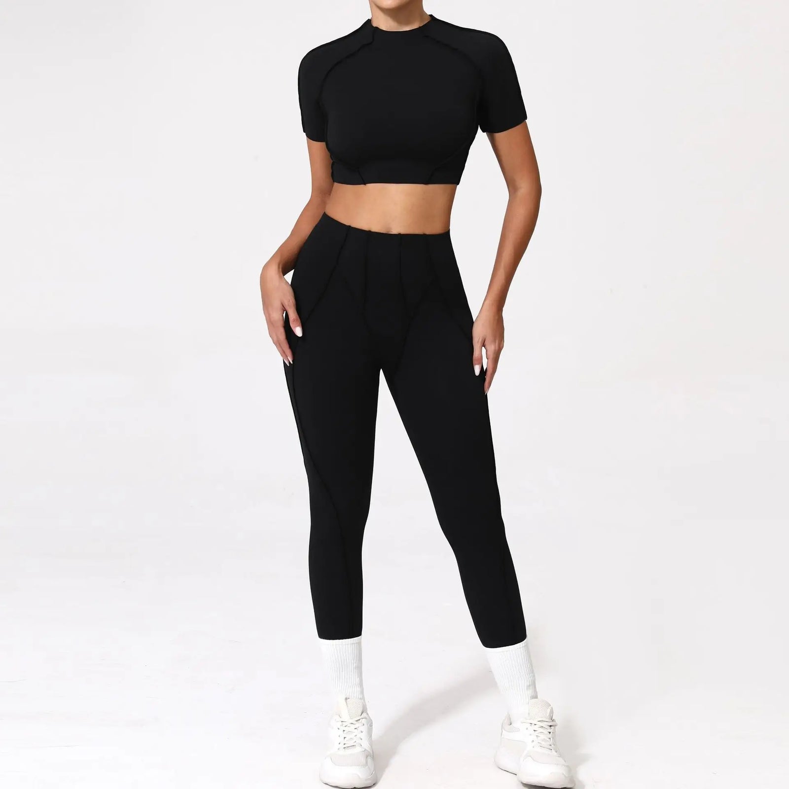 Women's Contrast Seam Bra And Leggings Yoga Set