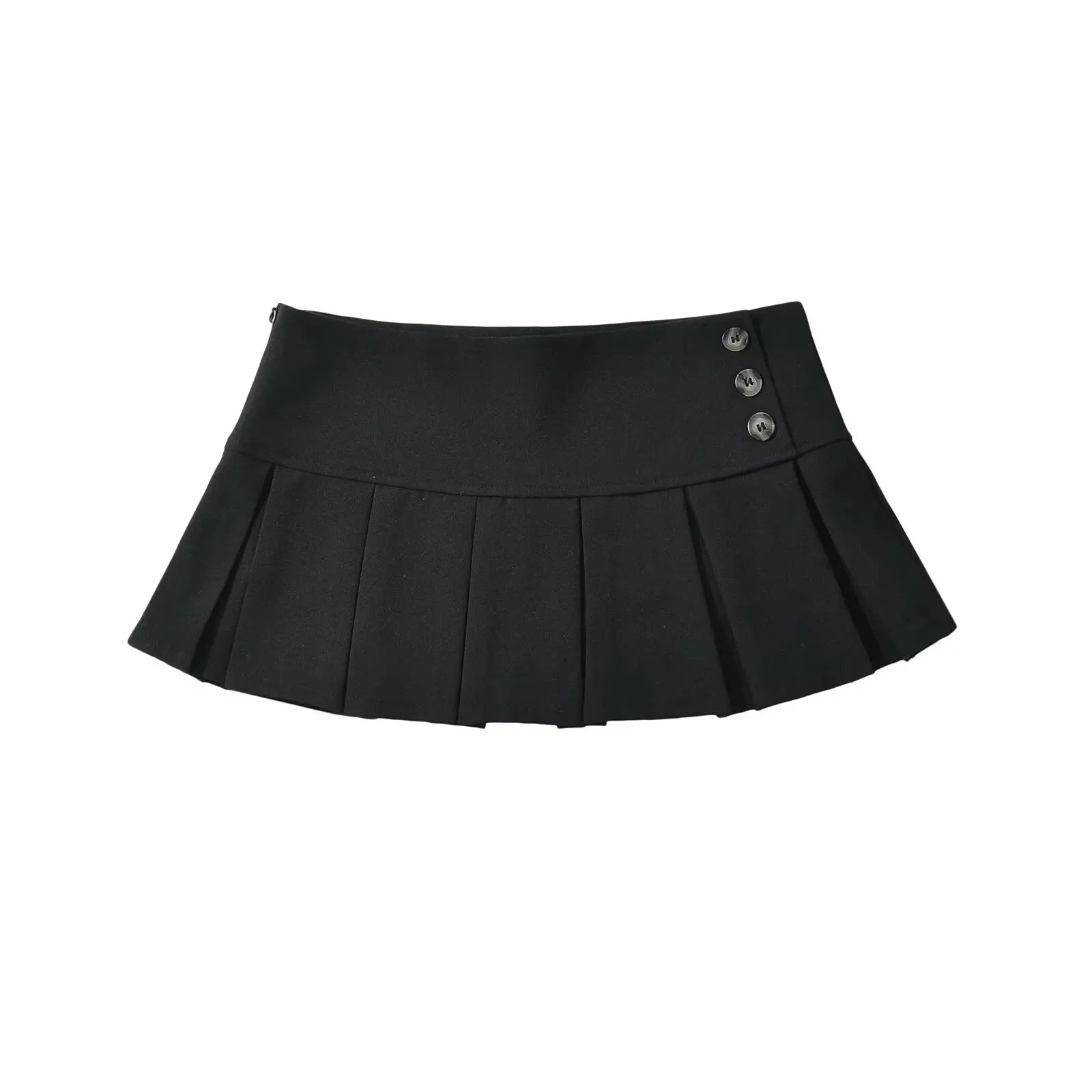 Women's Solid Pleated Mini Skirt with Button Detailing for Retro Summer Outfits