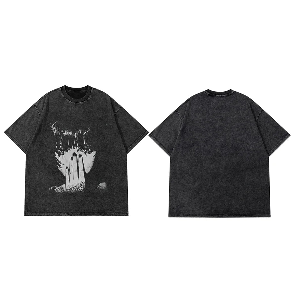 Hip Hop Washed Graphic T Shirt Men Streetwear Cotton Loose Fit