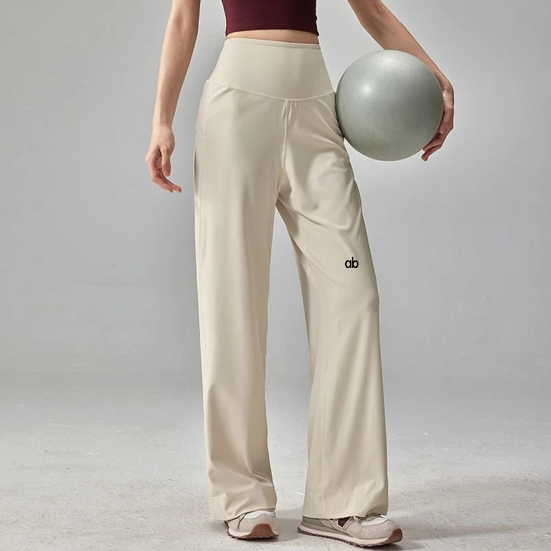Women's Crossover Waist Nylon Blend Wide Leg Pants with Side Pockets
