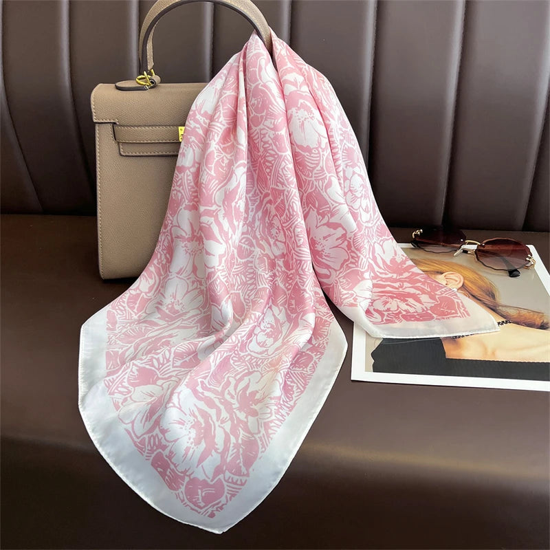 Ornate Print Square Scarf with Decorative Border Patterns