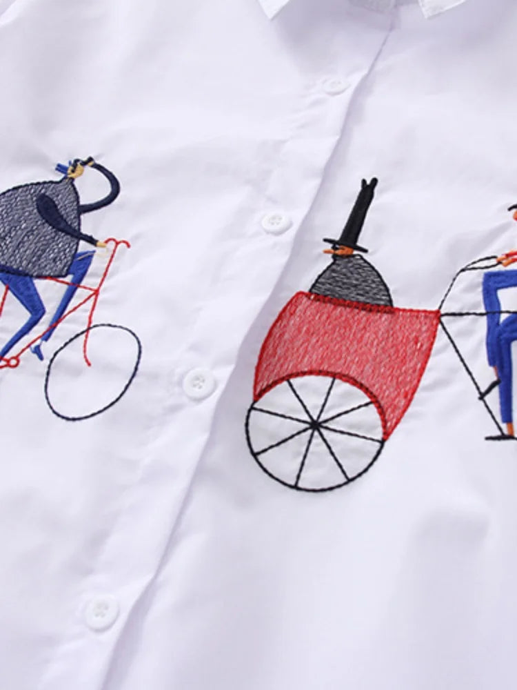 Women's Embroidered Collared Long Sleeve Shirt