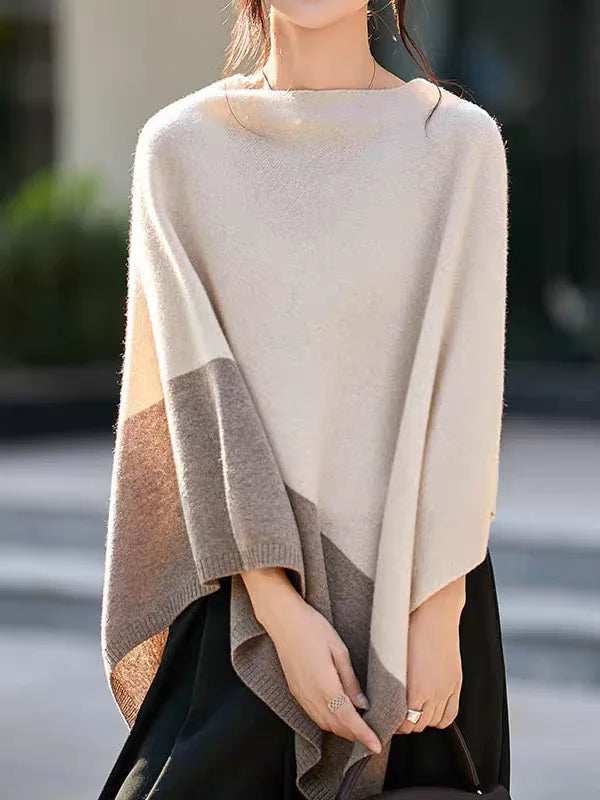 Asymmetric Block Colour Poncho for Layering over Outfits