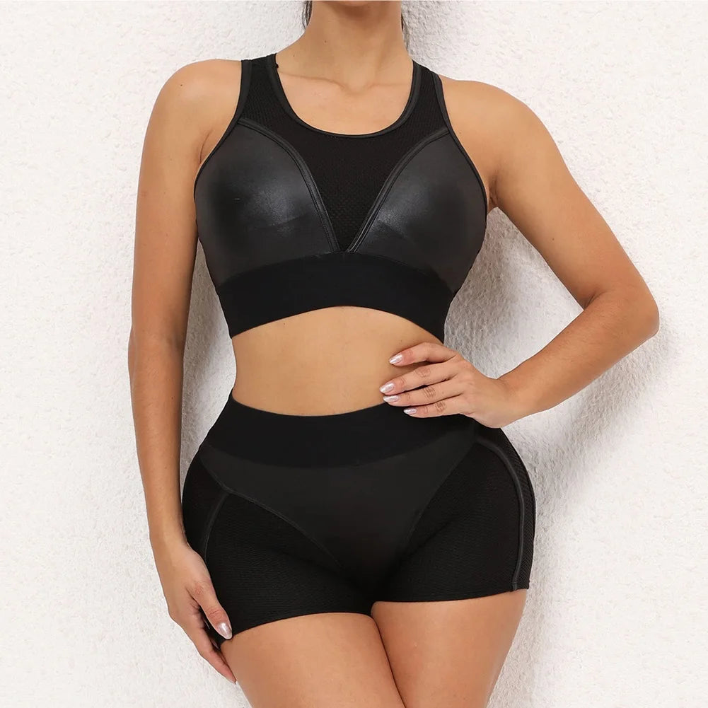 Women's Racerback Sports Bra and Shorts Workout Set