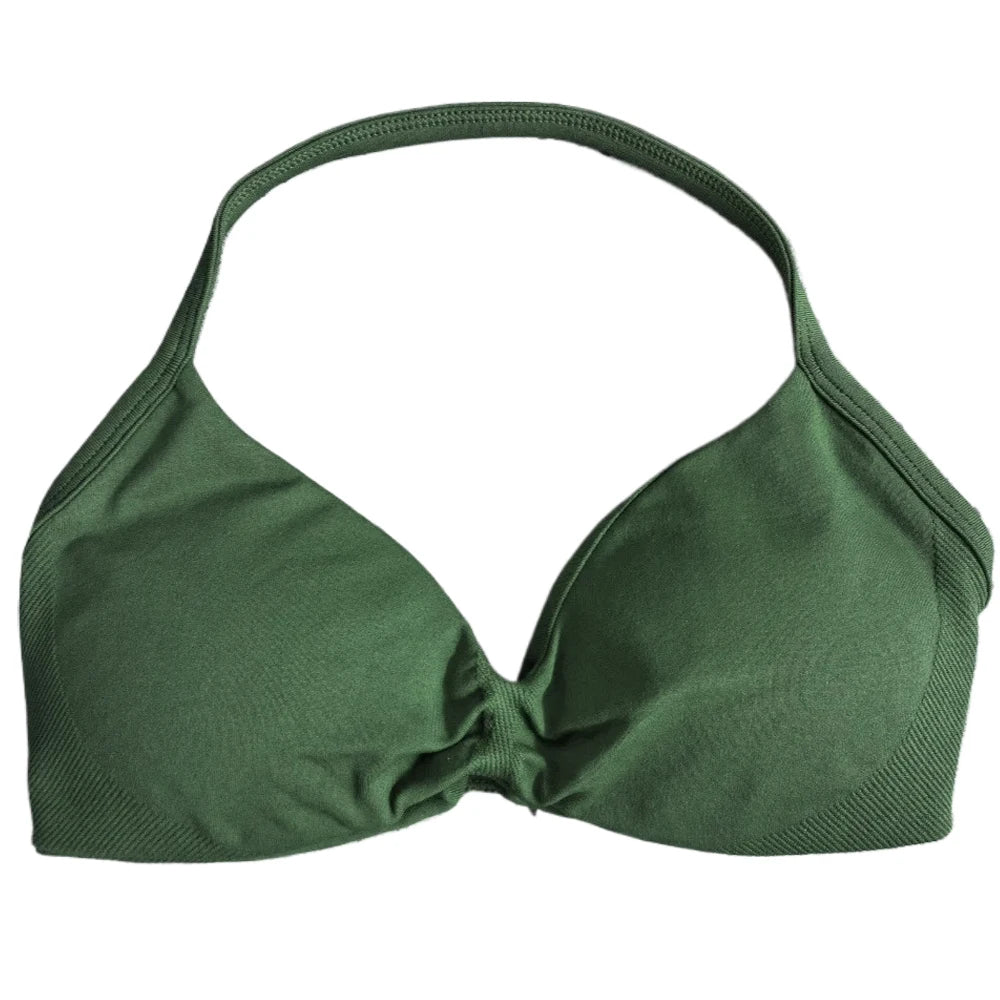 Women's Ruched Halter Neck Sports Bra