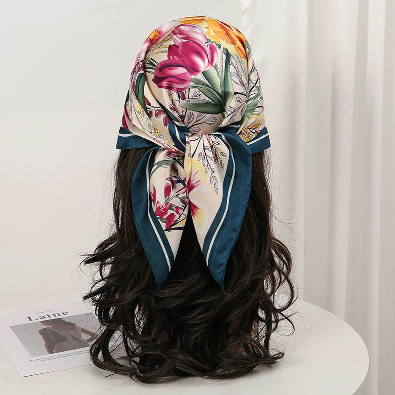 Floral Print Square Scarf for Head and Neck Styling