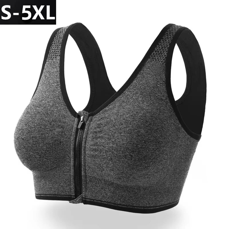 Women's Front Zip Cross Back Sports Bra