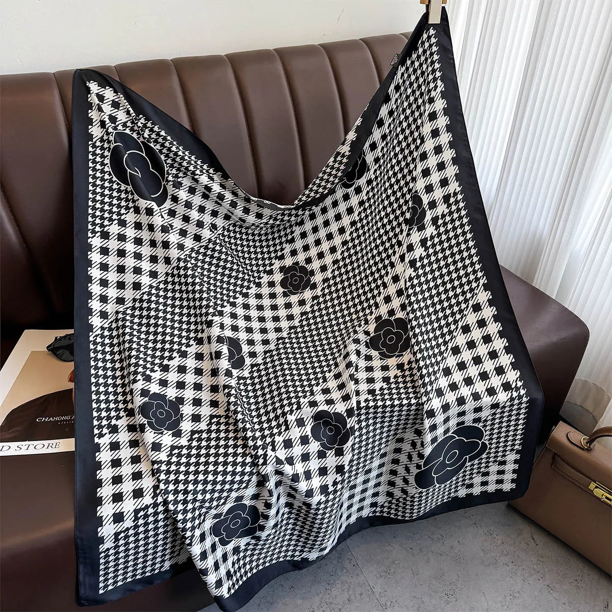 Printed Large Square Scarf with Decorative Border Designs