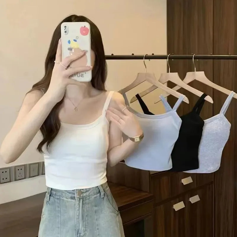 Women's Crop Top with Scoop Neckline, Wide Shoulder Straps, and Cropped Length