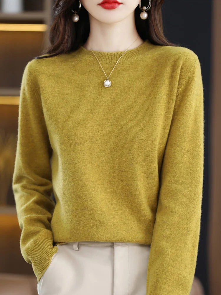 Women's Crew Neck Long Sleeve Sweater Casual Knit Layer