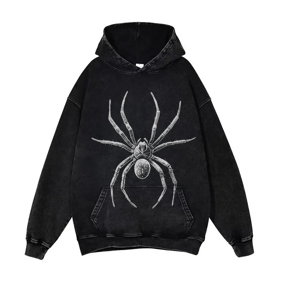 Spider Hand-Drawn Graphic Distressed Oversized Cotton T-Shirt