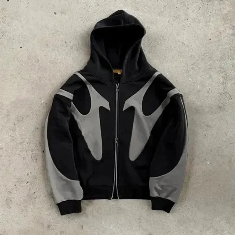 Color Block Long Sleeve Full Zip Casual Hoodie