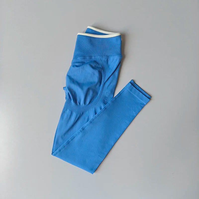 Women's Scrunch Contrast Waist Full Length Leggings For Workout Outfits