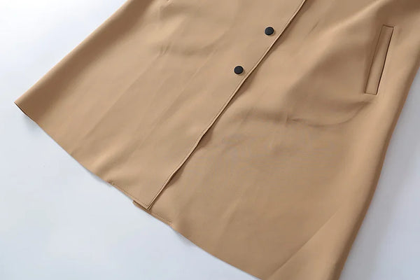 Simple French Fashion Light Luxury Windbreaker Mid Length Autumn Turn Down Collar Single Breasted Air Cotton Jackets Women