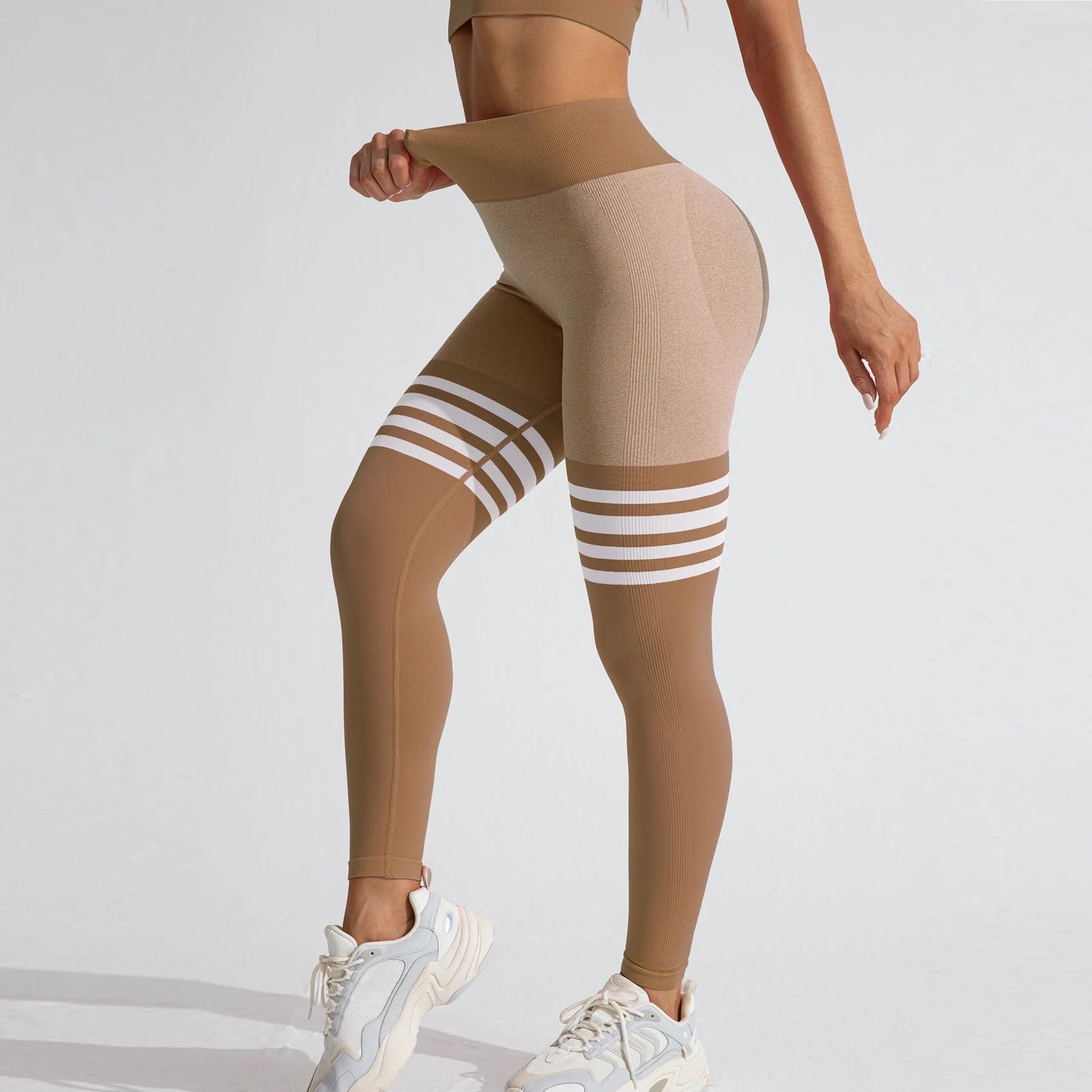 Women's Scrunch Striped Full Length Leggings For Workout Outfits