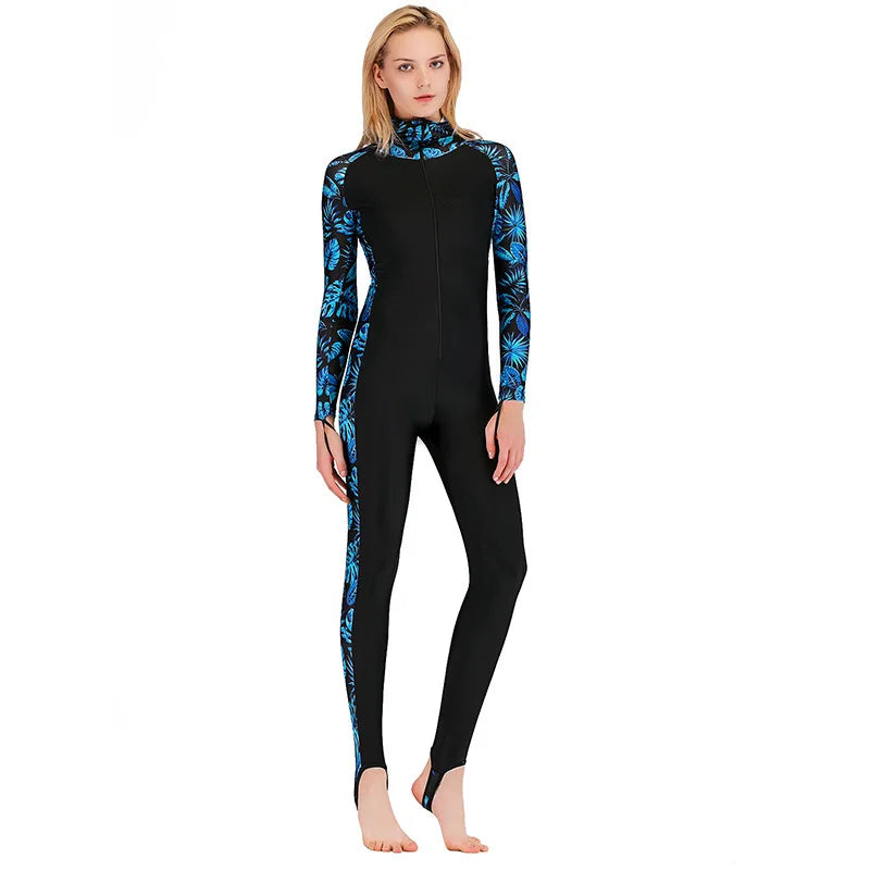 Hooded Front Zip Long Sleeve Full Body Swim Suit