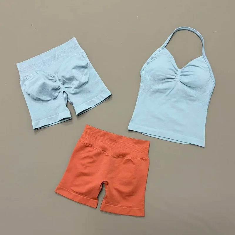 Women's Halter Tank And Shorts Yoga Set For Workout Outfits