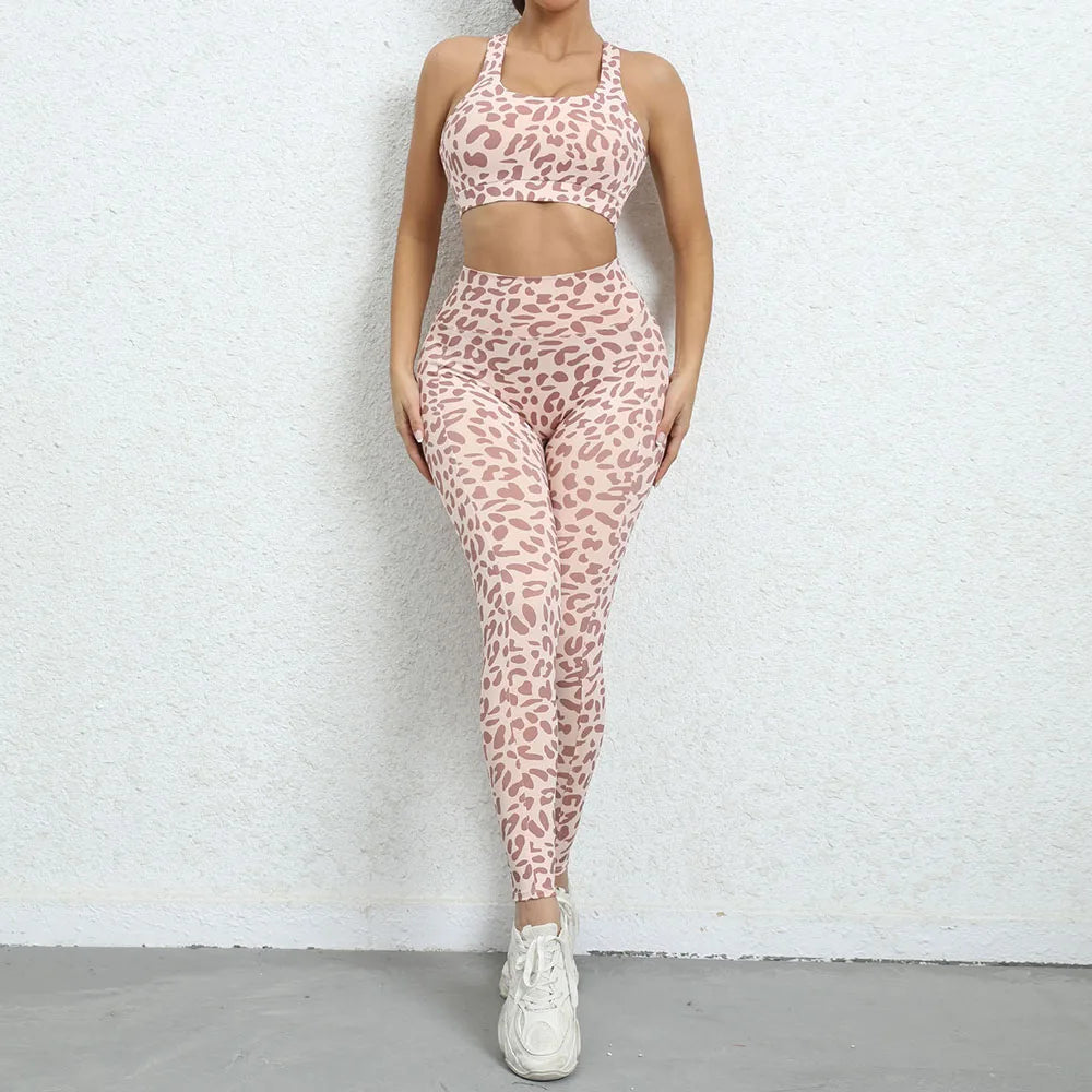 Women's Leopard-Print Sports Bra and Leggings Workout Set