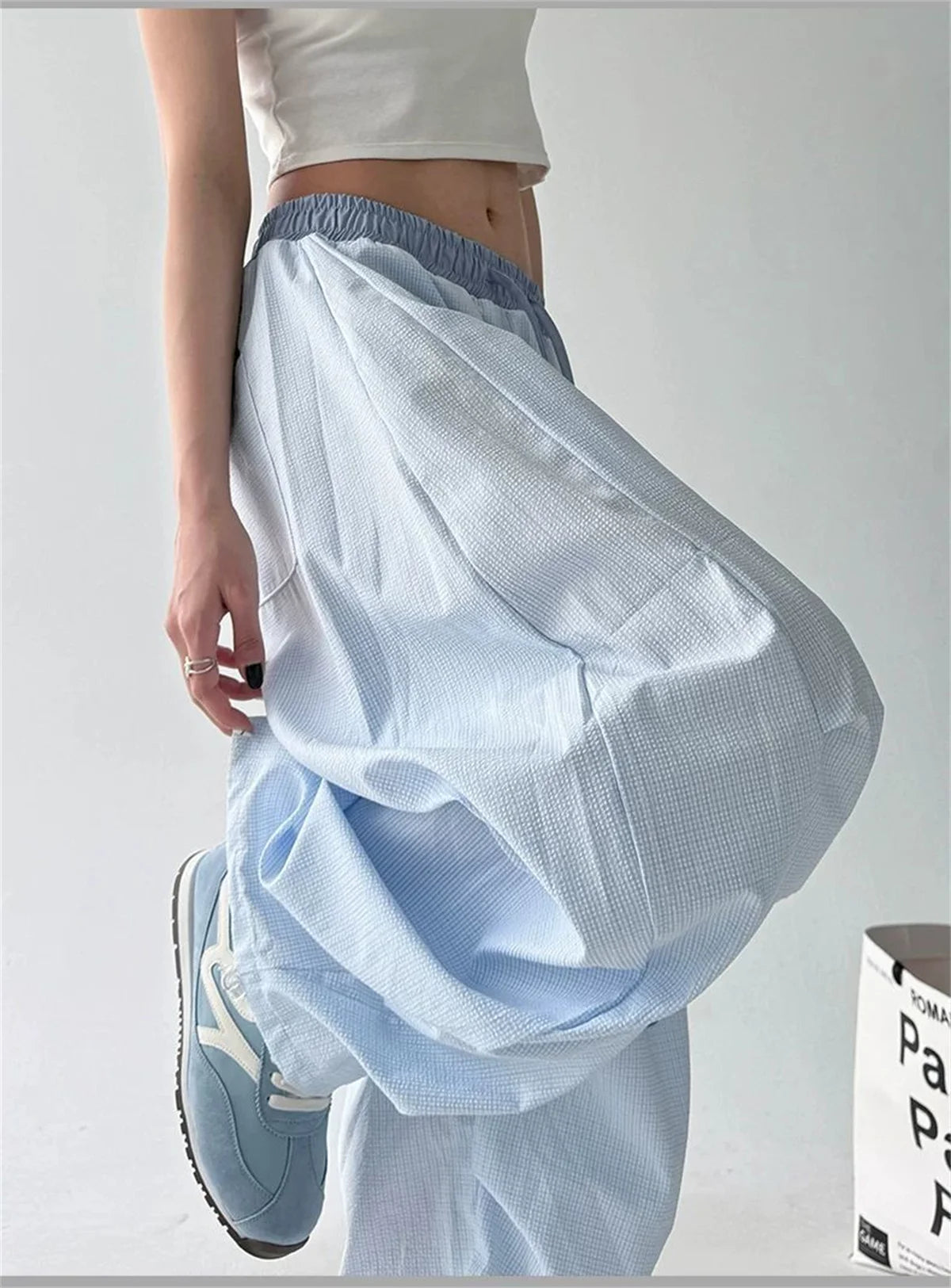 Women's Wide Leg Cargo Pants with Contrast Stripes and Drawstring Waist