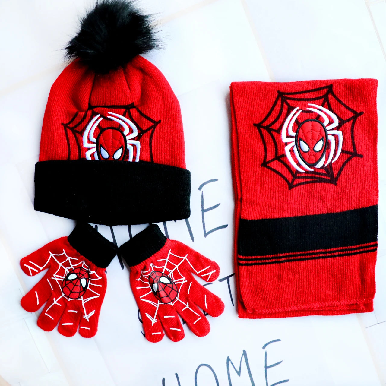 Spider-Man Knitted Hat Scarf and Gloves Set with Cartoon Style Options