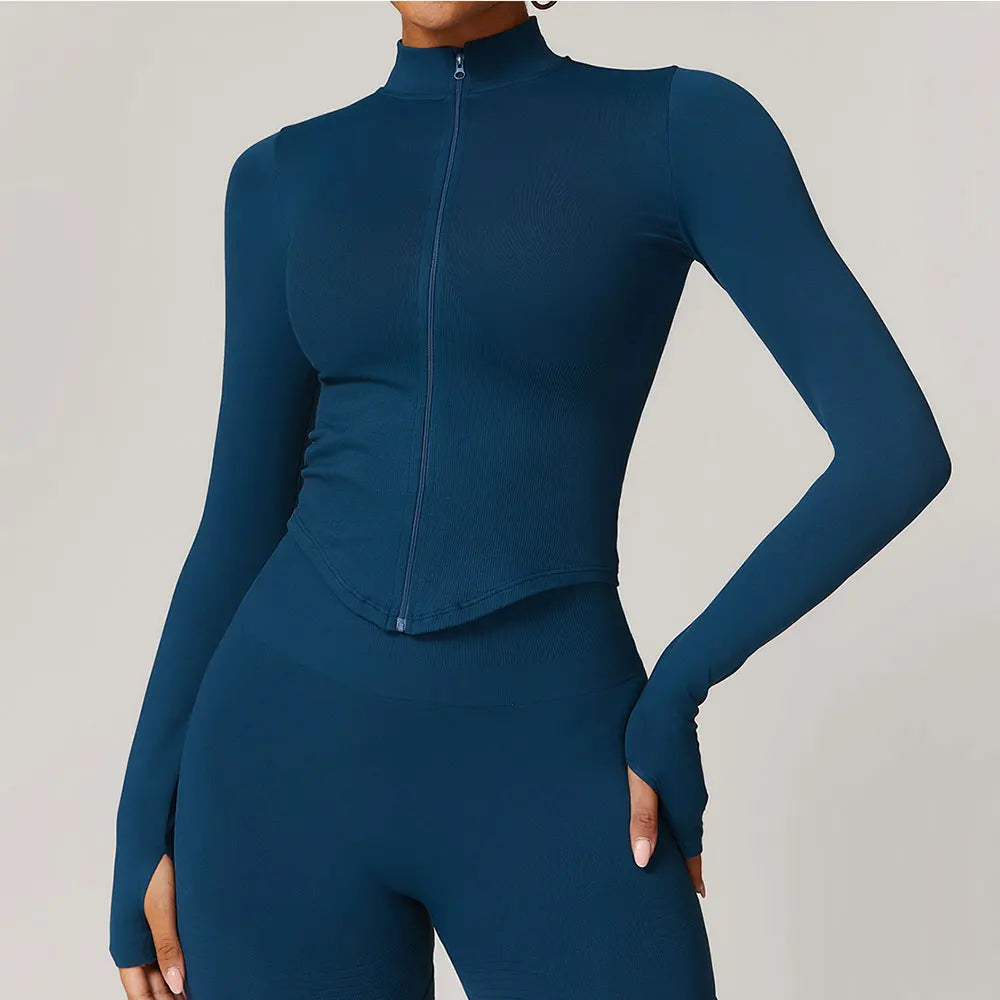 Women's Cropped Stand Collar Zip Front Jacket For Workout Outfits
