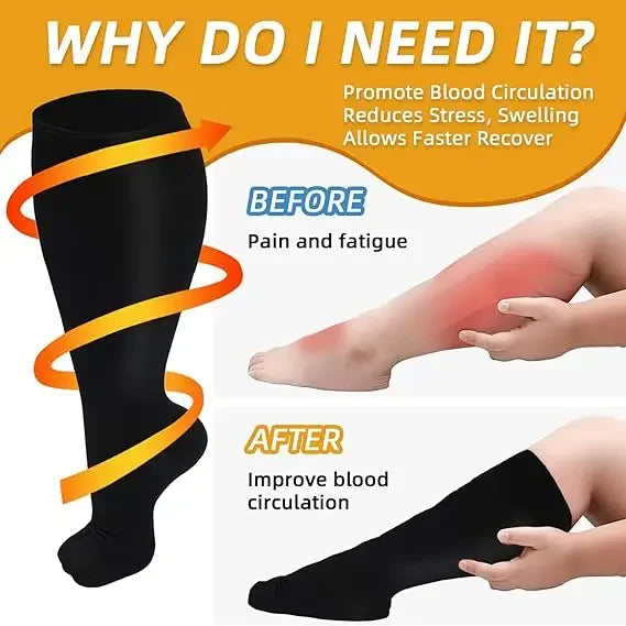 Plus Size Knee High Compression Socks with Pattern Options