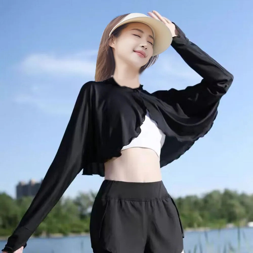 Cropped Long Sleeve Front Fastening Jacket for Layering over Outfits