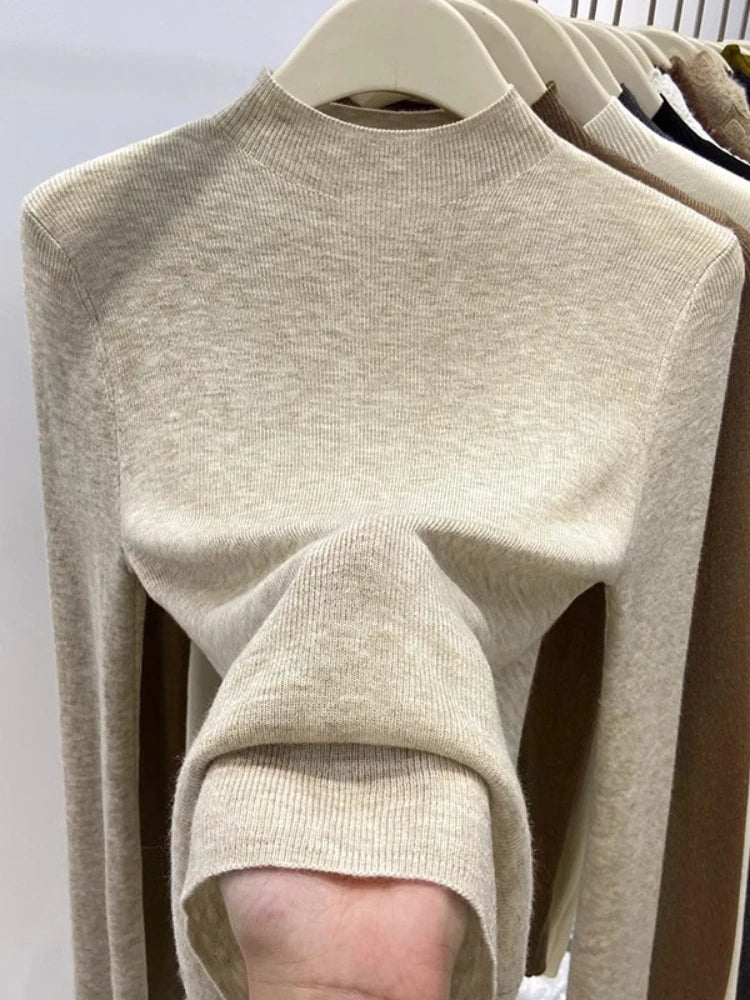 Women's Mock Neck Fitted Long Sleeve Sweater Casual Knit Layer