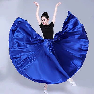 Women's Long Satin-Look Swing Dance Skirt with Length and Style Options