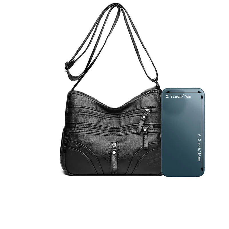 Multi-Zipper Crossbody Shoulder Bag with Adjustable Strap for Everyday Carry