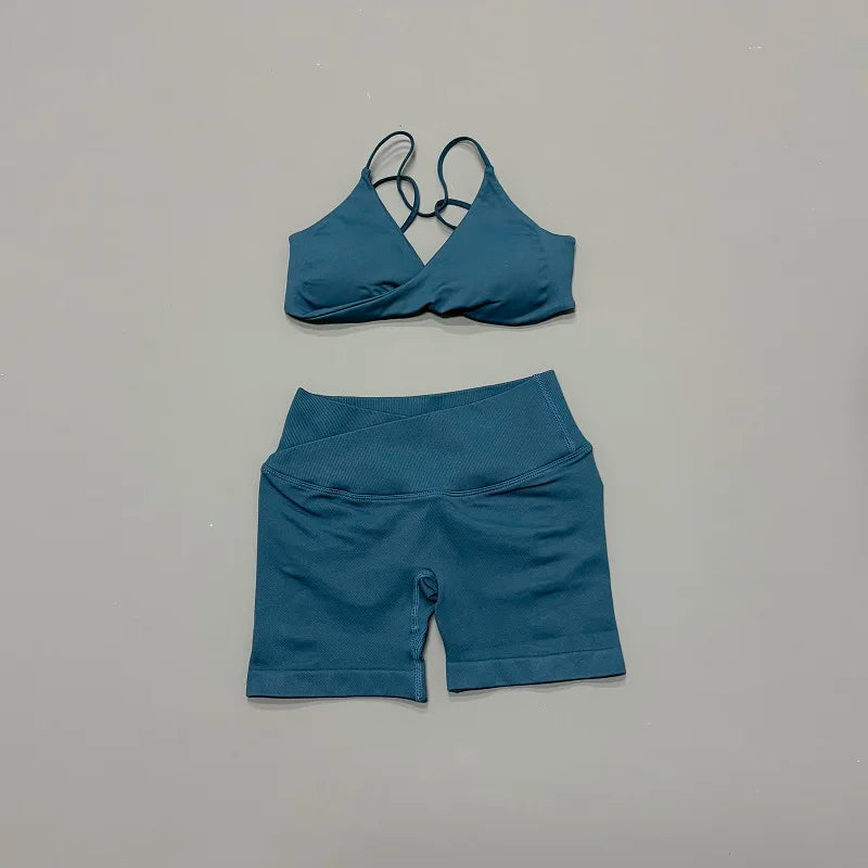 Women's Strappy Bra And Shorts Yoga Set For Workout Outfits