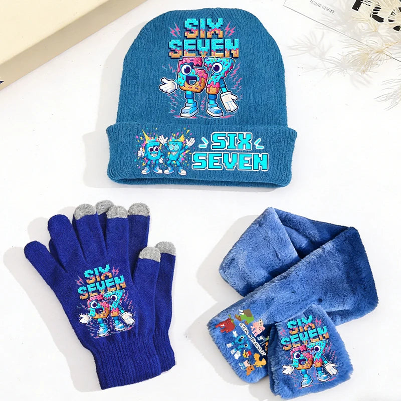 Kids' Six Seven Printed Hat Scarf and Gloves Set for Winter