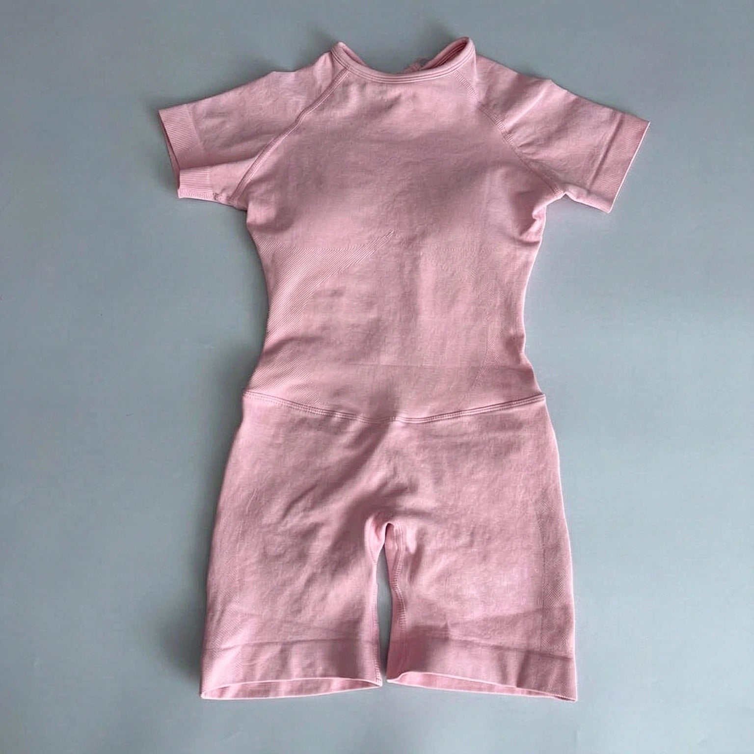 Women's Short Sleeve Polyester Blend Workout Romper with Open Back