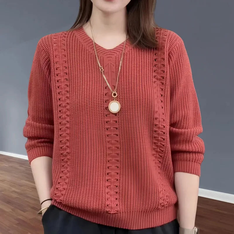 Women's V Neck Ribbed Long Sleeve Sweater Casual Knit Layer