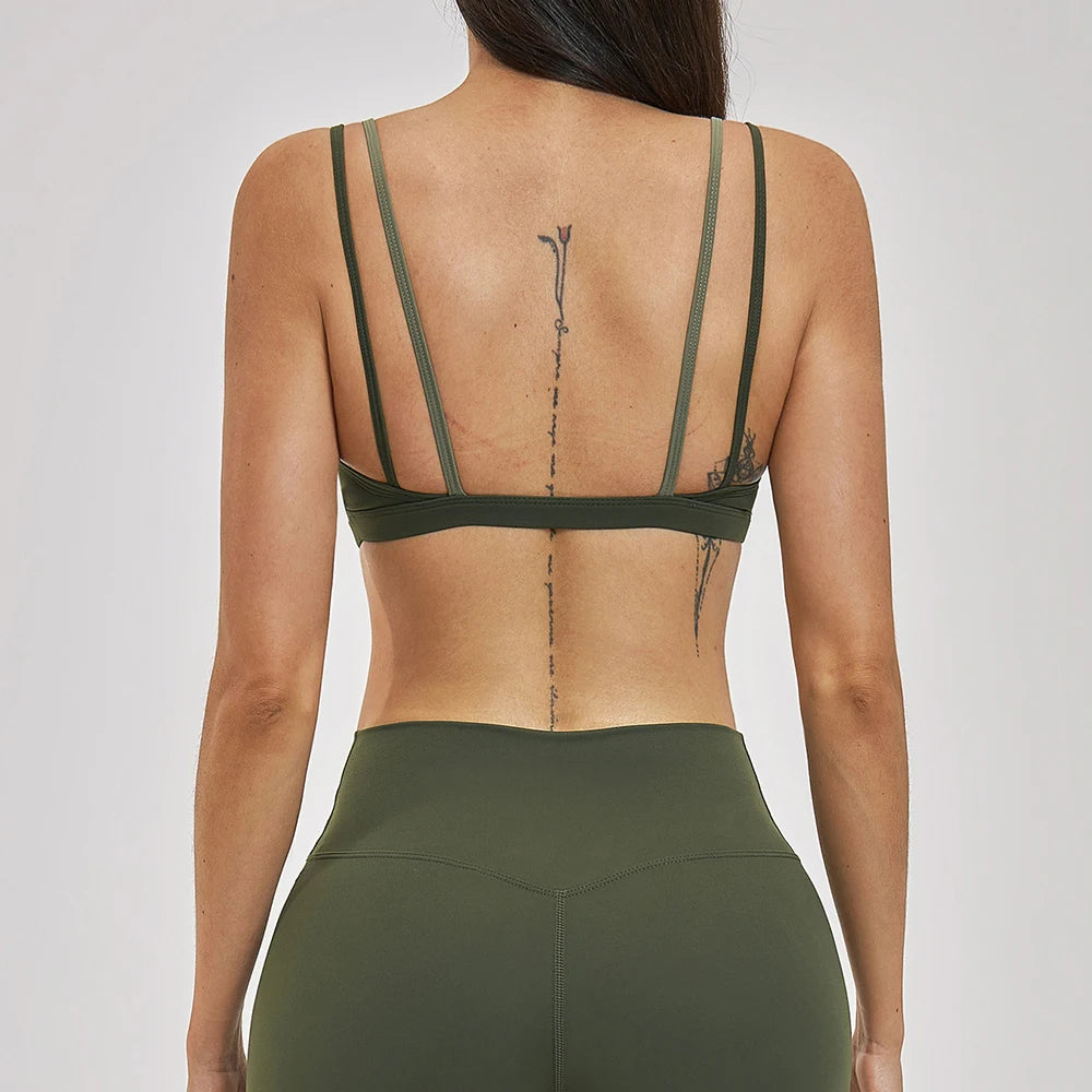 Women's Contrast Strap V Neck Sports Bra