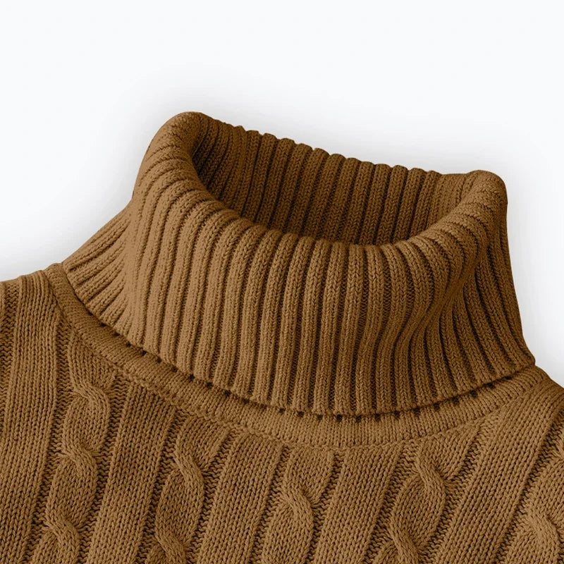 Men's Cable Knit Turtleneck Long Sleeve Sweater