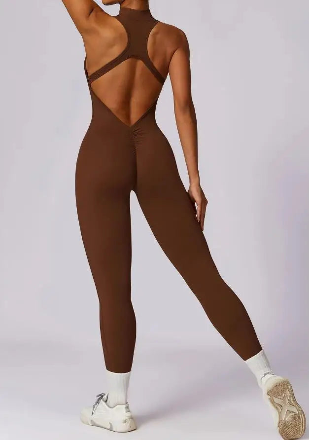 Women's Zip-Front Open-Back Workout Romper