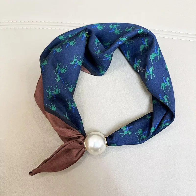 Printed Neck Scarf with Decorative Pearl Style Clasp Options