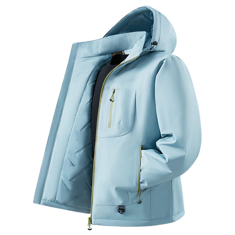 Hooded Long Sleeve Full Zip Outdoor Hiking Jacket with Pockets