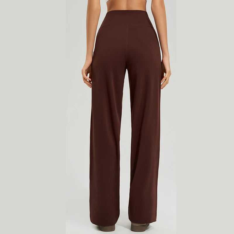 Women's Drawstring Waist Nylon Blend Wide Leg Pants for Yoga Practice