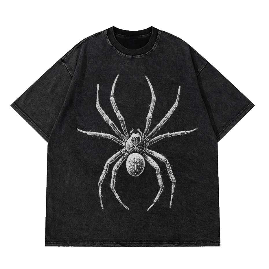 Spider Hand-Drawn Graphic Distressed Oversized Cotton T-Shirt