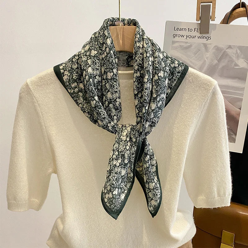 Printed Square Scarf with Polka Dot Pattern Options