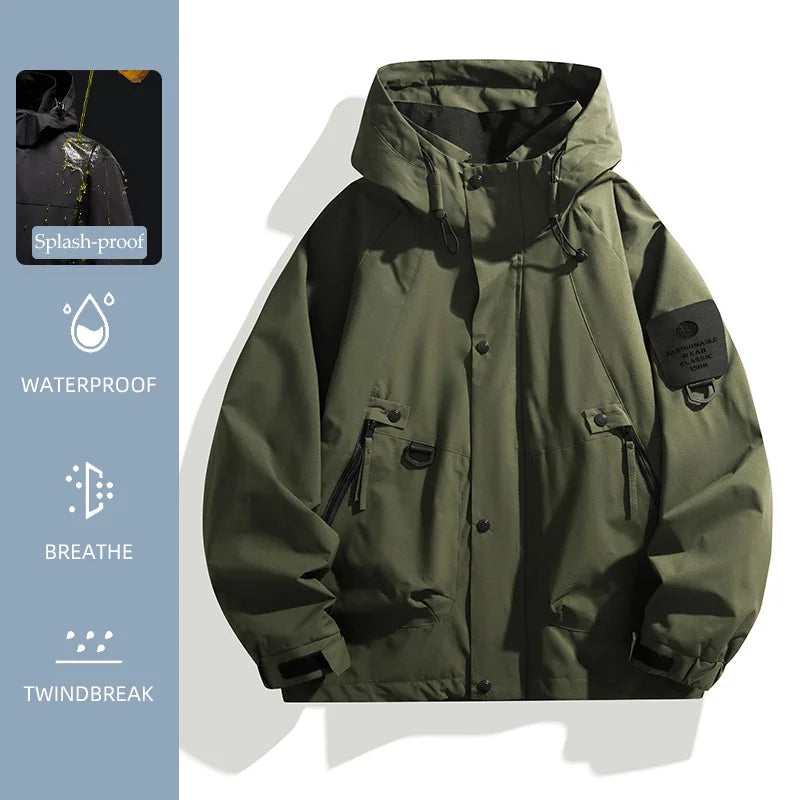 Hooded Long Sleeve Full Zip Outdoor Hiking Jacket with Pockets